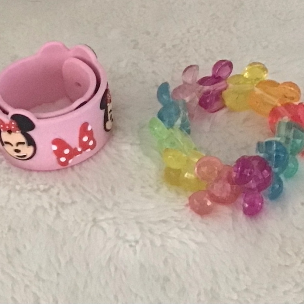 Pink Minnie Mouse Bracelet and Rainbow Bead Bracelet